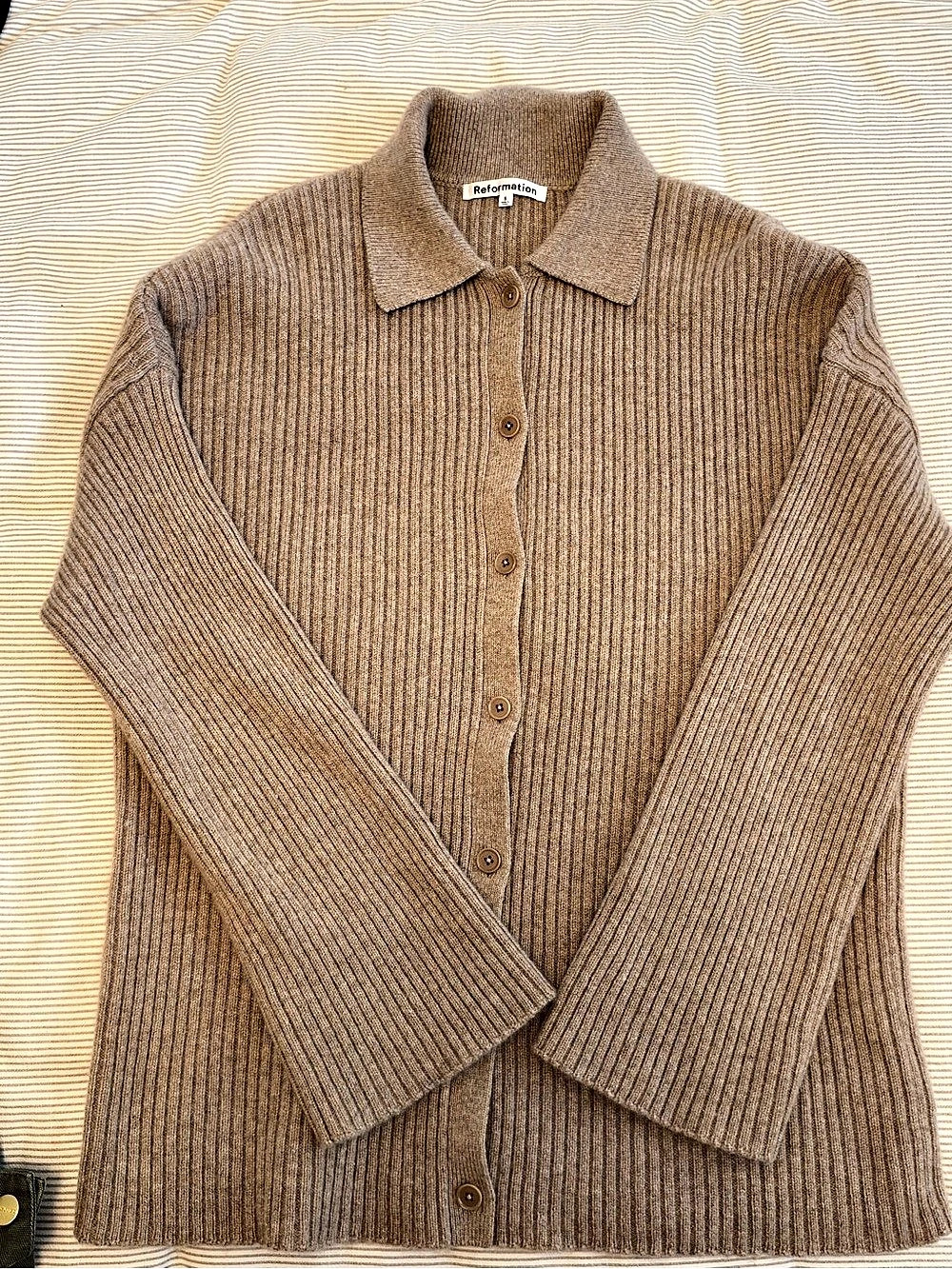 Reformation Brooklyn Cashmere Polo Sweater Brown